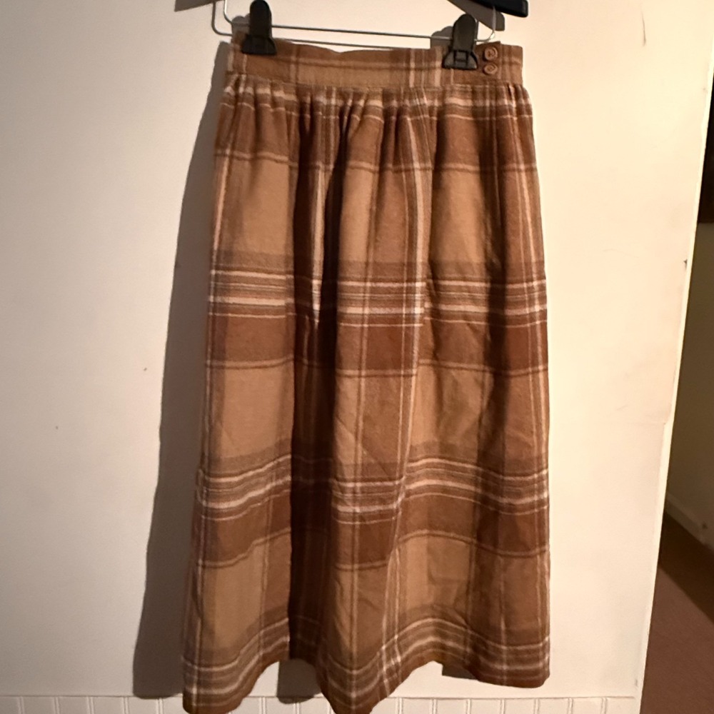 Vintage Pendleton Skirt Womens 10 Natural‎ Wool Plaid A Line Brown Cottagecore